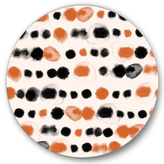 Designart - Black and Orange Polka Dots - Modern Metal Circle Wall Art